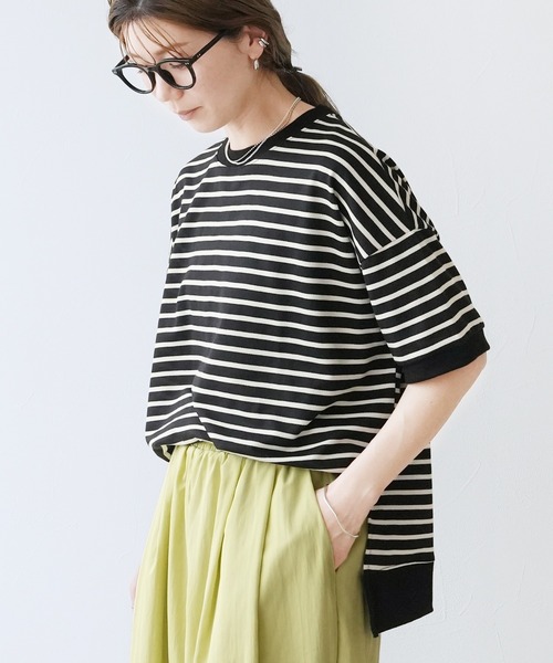 reca(レカ)の「サイドスリットボーダー半袖Tシャツ(Tシャツ/カットソー・レディース・ホワイト×ブラック/ブラック×ホワイト/ホワイト系その他/ネイビー・FREE)」の11枚目の写真