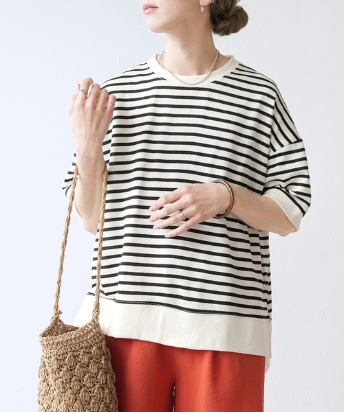 reca(レカ)の「サイドスリットボーダー半袖Tシャツ(Tシャツ/カットソー・レディース・ホワイト×ブラック/ブラック×ホワイト/ホワイト系その他/ネイビー・FREE)」の14枚目の写真