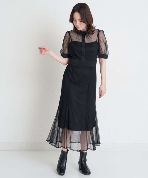 A de a.v.v（アードアー・ヴェ・ヴェ）の「チュールマーメイドワンピ―ス（ドレス・レディース・ブラック/ピンク/アイボリー・38/36）」の3枚目の写真