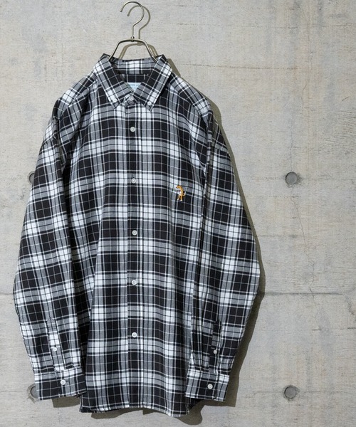 Limited Line Naive Magic(リミテッドラインナイーブマジック)の「【a】〔PETTYWOLF〕ワンポイント刺繍 オーバーサイズ ツイルチェック BDシャツ 長袖(シャツ/ブラウス・メンズ・ブラック/ネイビー・MEDIUM/LARGE)」の1枚目の写真