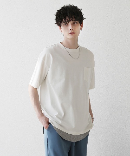 ASTRONOMY(アストロノミー)の「【2点セット】天竺カットソー×ワッフルタンクアンサンブル(Tシャツ/カットソー・メンズ・グレー/ベージュ/サックスブルー/ホワイト/ブラック/グリーン・M/L)」の2枚目の写真