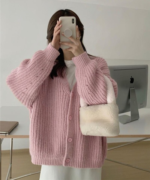 me+em select（ミームセレクト）の「※※ローゲージボリュームカラーニットカーディガン（カーディガン/ボレロ・レディース・ベージュ/ブラウン/ピンク/イエロー・FREE）」の5枚目の写真