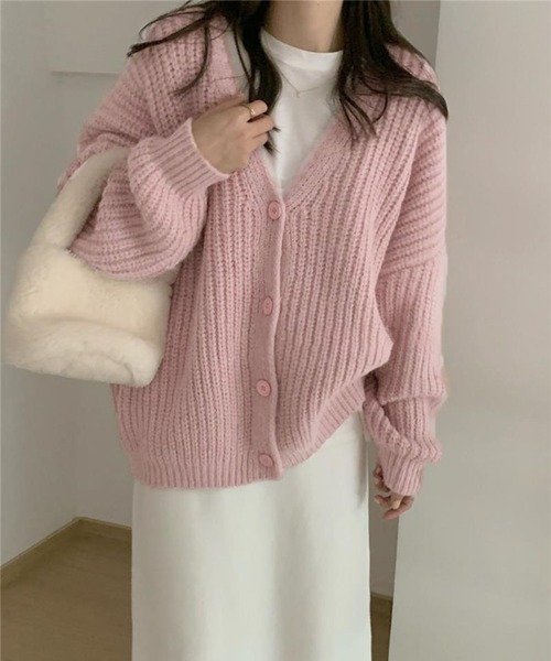 me+em select（ミームセレクト）の「※※ローゲージボリュームカラーニットカーディガン（カーディガン/ボレロ・レディース・ベージュ/ブラウン/ピンク/イエロー・FREE）」の8枚目の写真