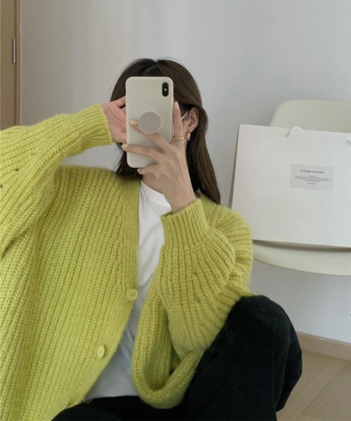 me+em select（ミームセレクト）の「※※ローゲージボリュームカラーニットカーディガン（カーディガン/ボレロ・レディース・ベージュ/ブラウン/ピンク/イエロー・FREE）」の14枚目の写真