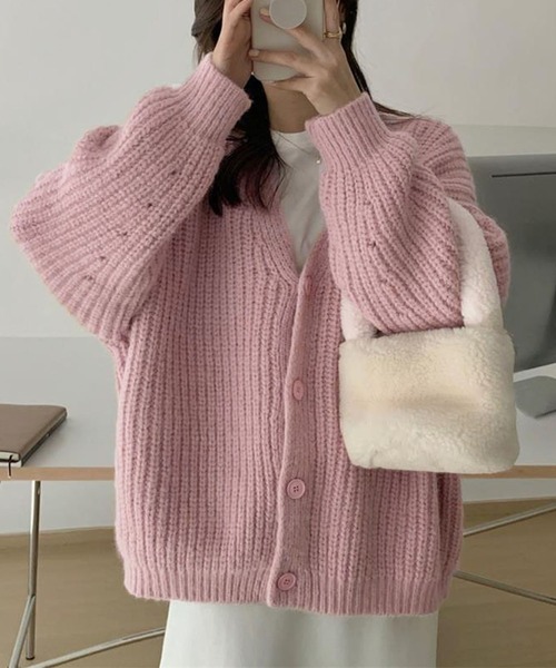 me+em select（ミームセレクト）の「※※ローゲージボリュームカラーニットカーディガン（カーディガン/ボレロ・レディース・ベージュ/ブラウン/ピンク/イエロー・FREE）」の11枚目の写真