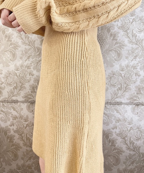 MIIA（ミーア）の「ケーブル編みニットミニワンピース（ワンピース・レディース・ベージュ/ブラック・FREE）」の10枚目の写真