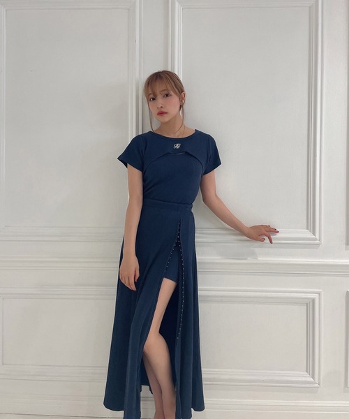 ANDGEEBEE（アンジービー）の「ホックスリットリブスカート（スカート・レディース・ネイビー/ブラック・MEDIUM）」の6枚目の写真