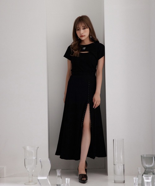 ANDGEEBEE（アンジービー）の「ホックスリットリブスカート（スカート・レディース・ネイビー/ブラック・MEDIUM）」の5枚目の写真