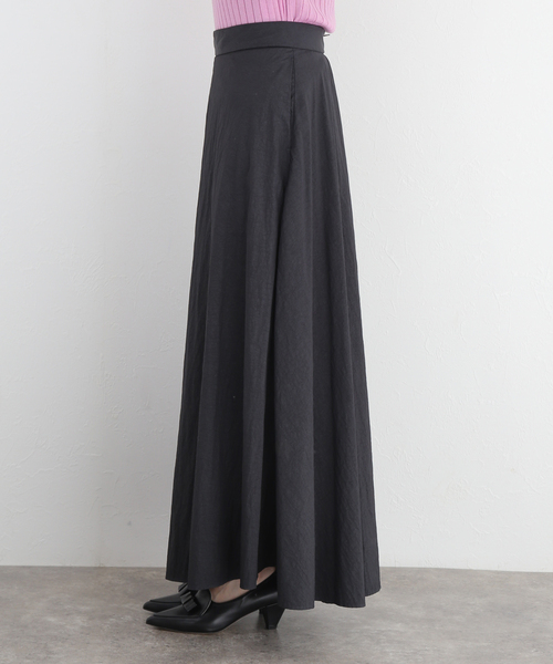 ATON HAND DYE NYLON フレア スカート黒 HAND DYE NYLON ｜ タック