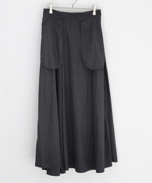 ATON HAND DYE NYLON フレア スカート黒 HAND DYE NYLON ｜ タック