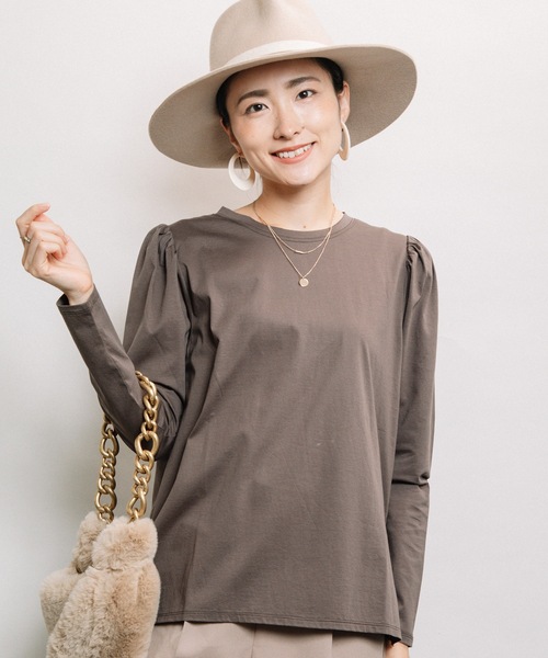 ELVENCE DEUX(エルベンスドゥ)の「シルケットカタギャザーPO(Tシャツ/カットソー・レディース・ブラウン/チャコールグレー/グレー系その他・FREE)」の1枚目の写真