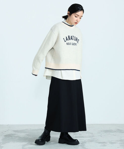 fredy emue（フレディエミュ）の「アシメプリーツミディ丈スカート（スカート・レディース・ブラック/オフホワイト・38/36）」の12枚目の写真