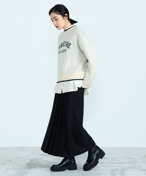 fredy emue（フレディエミュ）の「アシメプリーツミディ丈スカート（スカート・レディース・ブラック/オフホワイト・38/36）」の4枚目の写真