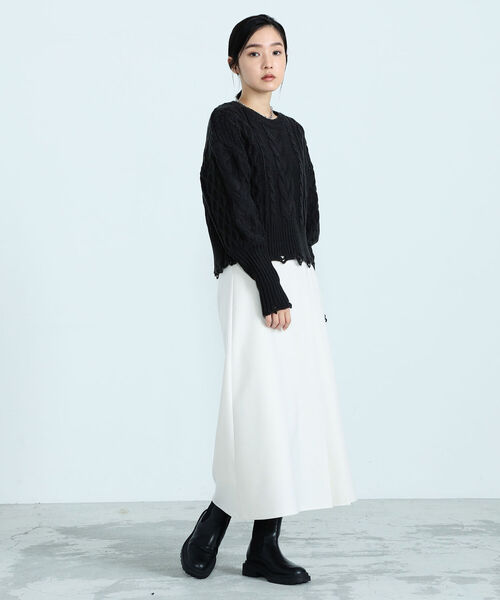 fredy emue（フレディエミュ）の「アシメプリーツミディ丈スカート（スカート・レディース・ブラック/オフホワイト・38/36）」の5枚目の写真