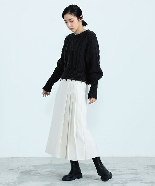 fredy emue（フレディエミュ）の「アシメプリーツミディ丈スカート（スカート・レディース・ブラック/オフホワイト・38/36）」の14枚目の写真