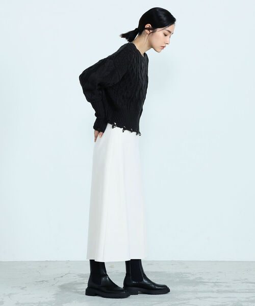 fredy emue（フレディエミュ）の「アシメプリーツミディ丈スカート（スカート・レディース・ブラック/オフホワイト・38/36）」の22枚目の写真