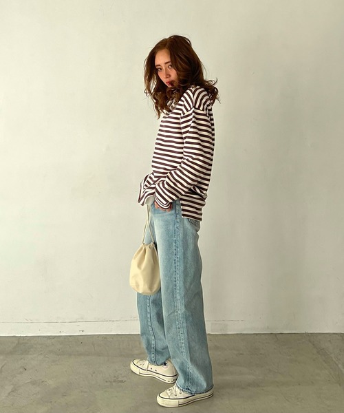 CHERI since1985(シェリ)の「ボートネックビッグシルエット裏起毛ボーダーカットソー(Tシャツ/カットソー・レディース・ブラック/ブラウン・FREE)」の5枚目の写真