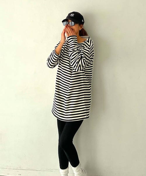 CHERI since1985(シェリ)の「ボートネックビッグシルエット裏起毛ボーダーカットソー(Tシャツ/カットソー・レディース・ブラック/ブラウン・FREE)」の9枚目の写真