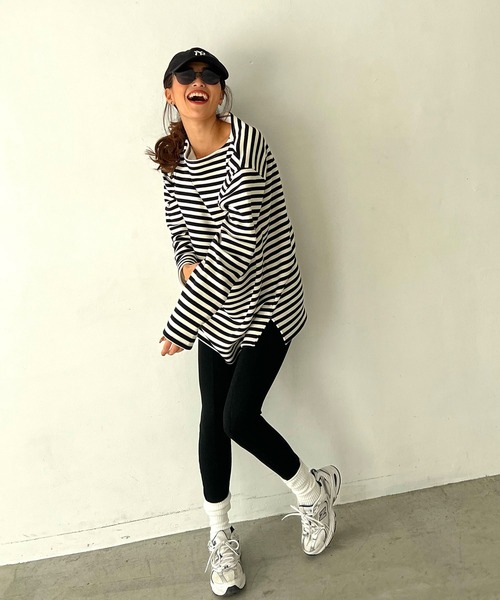 CHERI since1985(シェリ)の「ボートネックビッグシルエット裏起毛ボーダーカットソー(Tシャツ/カットソー・レディース・ブラック/ブラウン・FREE)」の12枚目の写真