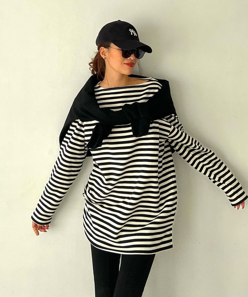 CHERI since1985(シェリ)の「ボートネックビッグシルエット裏起毛ボーダーカットソー(Tシャツ/カットソー・レディース・ブラック/ブラウン・FREE)」の14枚目の写真