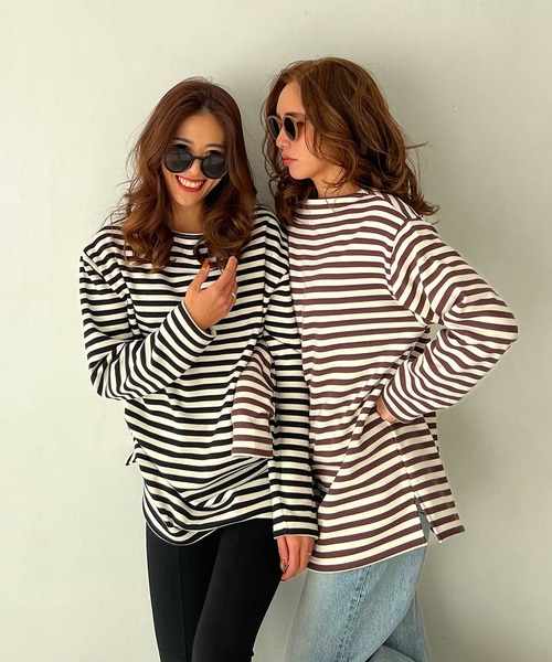 CHERI since1985(シェリ)の「ボートネックビッグシルエット裏起毛ボーダーカットソー(Tシャツ/カットソー・レディース・ブラック/ブラウン・FREE)」の18枚目の写真