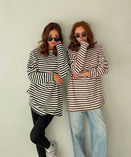 CHERI since1985(シェリ)の「ボートネックビッグシルエット裏起毛ボーダーカットソー(Tシャツ/カットソー・レディース・ブラック/ブラウン・FREE)」の19枚目の写真