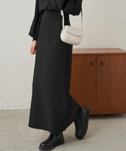 CLEARIMPRESSION （クリアインプレッション）の「【セットアップ対応】ハイウエストニットロングスカート（スカート・レディース・ブラック/ブラウン・FREE）」の2枚目の写真