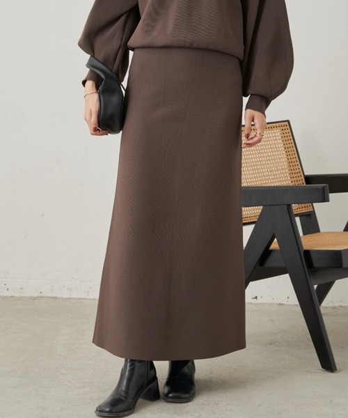 CLEARIMPRESSION （クリアインプレッション）の「【セットアップ対応】ハイウエストニットロングスカート（スカート・レディース・ブラック/ブラウン・FREE）」の15枚目の写真