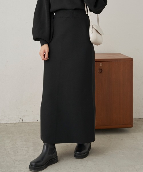 CLEARIMPRESSION （クリアインプレッション）の「【セットアップ対応】ハイウエストニットロングスカート（スカート・レディース・ブラック/ブラウン・FREE）」の3枚目の写真