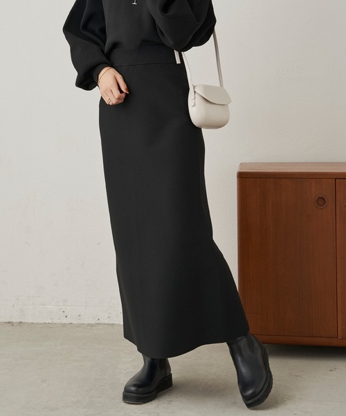 CLEARIMPRESSION （クリアインプレッション）の「【セットアップ対応】ハイウエストニットロングスカート（スカート・レディース・ブラック/ブラウン・FREE）」の4枚目の写真
