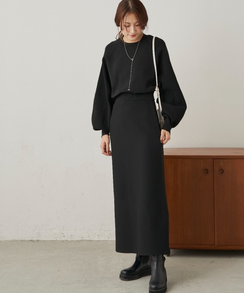CLEARIMPRESSION （クリアインプレッション）の「【セットアップ対応】ハイウエストニットロングスカート（スカート・レディース・ブラック/ブラウン・FREE）」の8枚目の写真