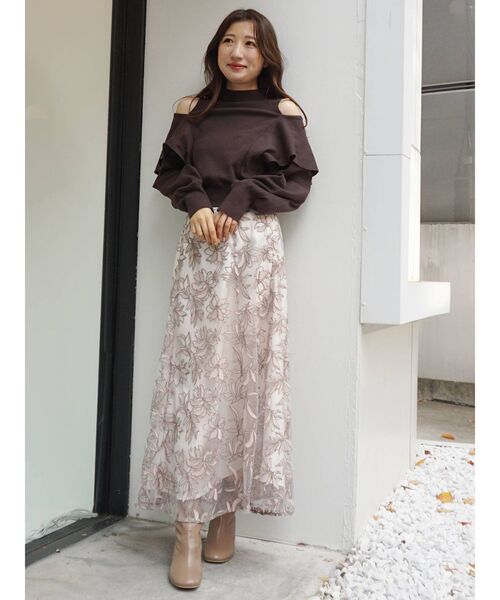 MERCURYDUO（マーキュリーデュオ）の「ケープドッキングモックネックニット（ニット/セーター・レディース・ダークブラウン/ベージュ/オフホワイト・FREE）」の21枚目の写真