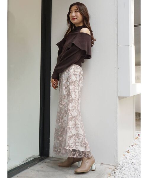 MERCURYDUO（マーキュリーデュオ）の「ケープドッキングモックネックニット（ニット/セーター・レディース・ダークブラウン/ベージュ/オフホワイト・FREE）」の20枚目の写真