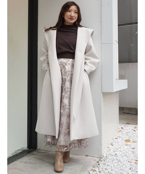 MERCURYDUO（マーキュリーデュオ）の「ケープドッキングモックネックニット（ニット/セーター・レディース・ダークブラウン/ベージュ/オフホワイト・FREE）」の19枚目の写真