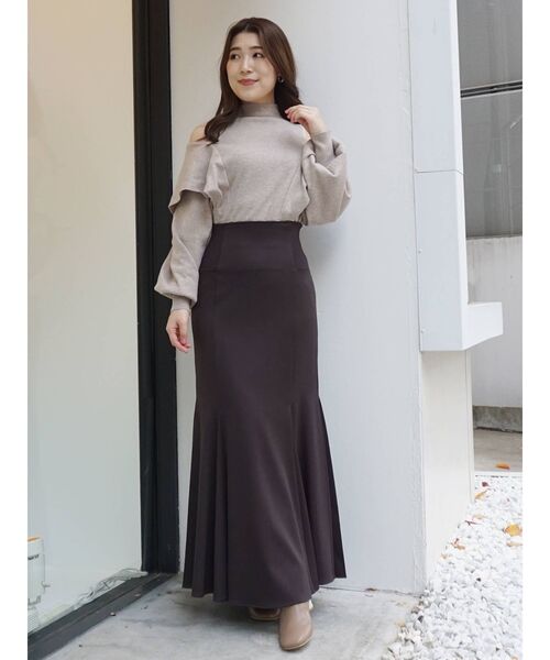 MERCURYDUO（マーキュリーデュオ）の「ケープドッキングモックネックニット（ニット/セーター・レディース・ダークブラウン/ベージュ/オフホワイト・FREE）」の18枚目の写真