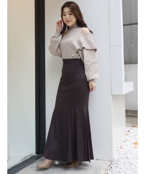 MERCURYDUO（マーキュリーデュオ）の「ケープドッキングモックネックニット（ニット/セーター・レディース・ダークブラウン/ベージュ/オフホワイト・FREE）」の17枚目の写真