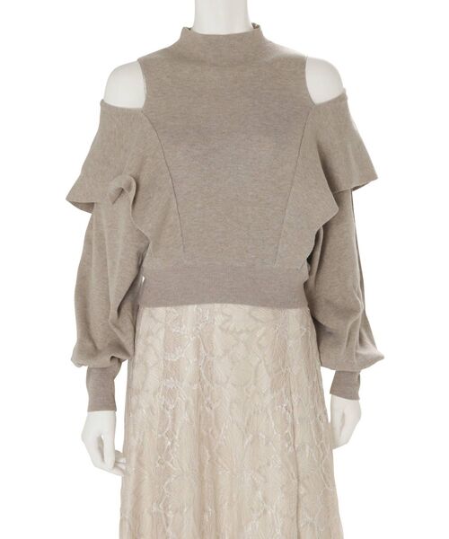 MERCURYDUO（マーキュリーデュオ）の「ケープドッキングモックネックニット（ニット/セーター・レディース・ダークブラウン/ベージュ/オフホワイト・FREE）」の15枚目の写真