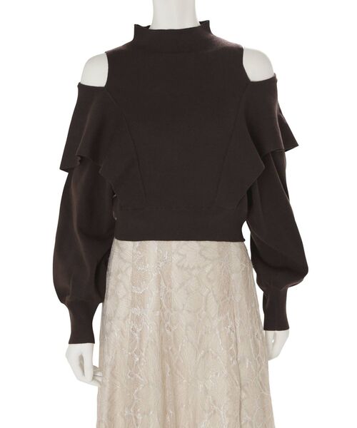 MERCURYDUO（マーキュリーデュオ）の「ケープドッキングモックネックニット（ニット/セーター・レディース・ダークブラウン/ベージュ/オフホワイト・FREE）」の14枚目の写真