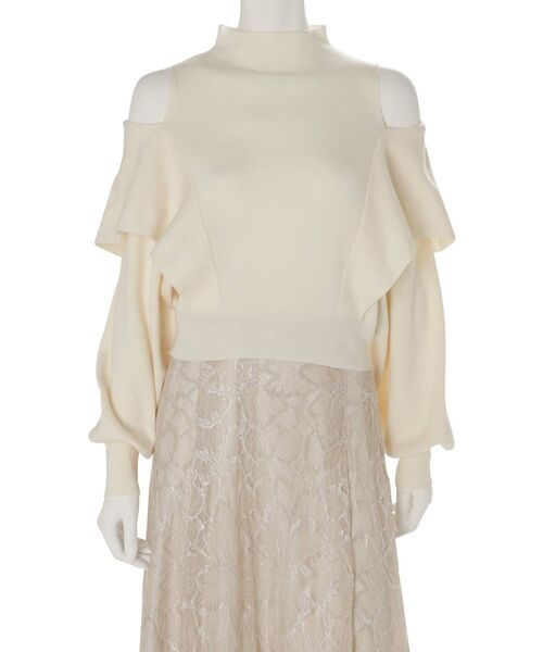 MERCURYDUO（マーキュリーデュオ）の「ケープドッキングモックネックニット（ニット/セーター・レディース・ダークブラウン/ベージュ/オフホワイト・FREE）」の13枚目の写真