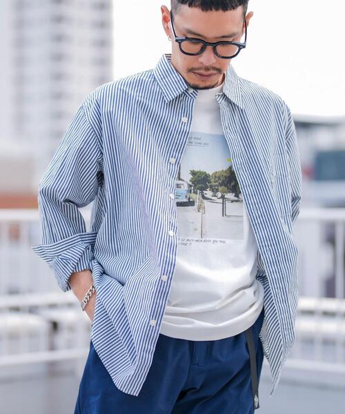 coen（コーエン）の「ブロードストライプレギュラーカラーシャツ（シャツ/ブラウス・メンズ・ネイビー/ライム/イエロー/ライトピンク/コバルトブルー・XL/M/L/S）」の3枚目の写真
