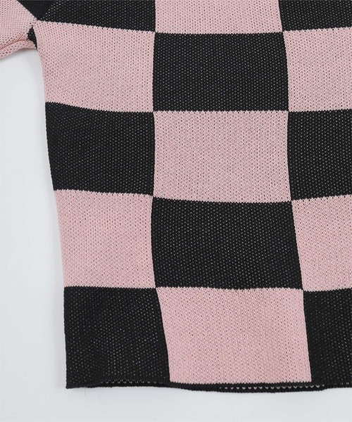 miette（ミエット）の「ハートネックチェッカー柄ショートトップス（ニット/セーター・レディース・オフホワイト/ブルー/グリーン/ピンク・FREE）」の6枚目の写真