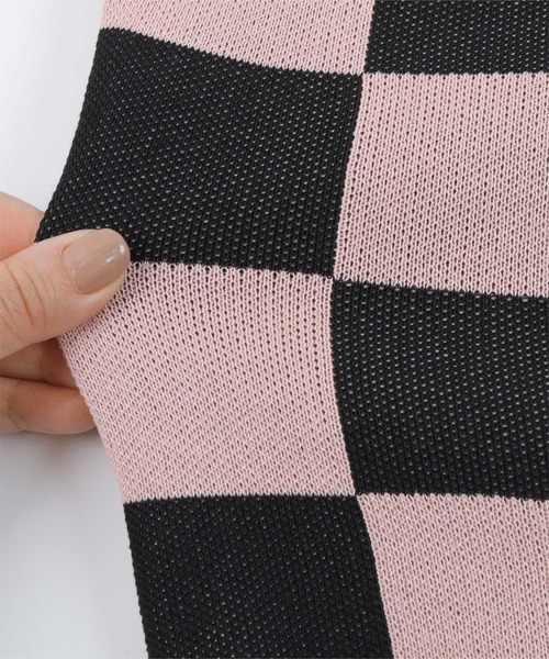 miette（ミエット）の「ハートネックチェッカー柄ショートトップス（ニット/セーター・レディース・オフホワイト/ブルー/グリーン/ピンク・FREE）」の7枚目の写真