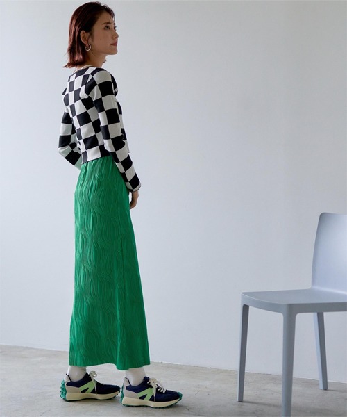 miette（ミエット）の「ハートネックチェッカー柄ショートトップス（ニット/セーター・レディース・オフホワイト/ブルー/グリーン/ピンク・FREE）」の15枚目の写真