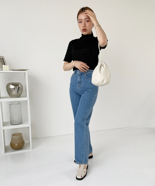 Meli rich（メリーリッチ）の「ポコポコジャガード半袖プルオーバー（Tシャツ/カットソー・レディース・ライトベージュ/ブラック/グリーン/オレンジ・MEDIUM）」の22枚目の写真