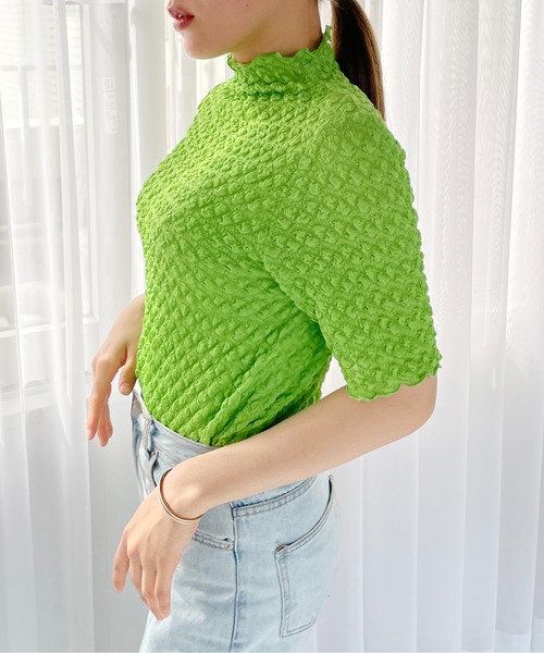 Meli rich（メリーリッチ）の「ポコポコジャガード半袖プルオーバー（Tシャツ/カットソー・レディース・ライトベージュ/ブラック/グリーン/オレンジ・MEDIUM）」の12枚目の写真