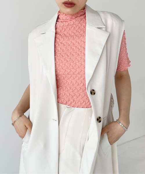 Meli rich（メリーリッチ）の「ポコポコジャガード半袖プルオーバー（Tシャツ/カットソー・レディース・ライトベージュ/ブラック/グリーン/オレンジ・MEDIUM）」の18枚目の写真