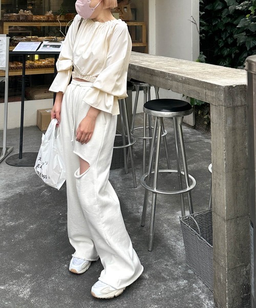 ハンドメイド　キャンディースリーブブラウスセットアップ　手作り子供服 SHIPS ブラウス シャツ 「手洗い可能」キャンディ スリーブ × パンツ