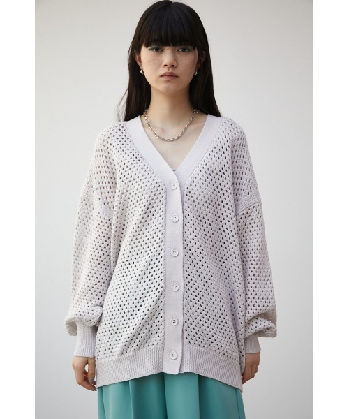 AZUL by moussy(アズールバイマウジー)の「MESH KNIT CARDIGAN/メッシュニットカーディガン(カーディガン/ボレロ・レディース・ブラック/アイボリー/ダークオレンジ・FREE)」の7枚目の写真