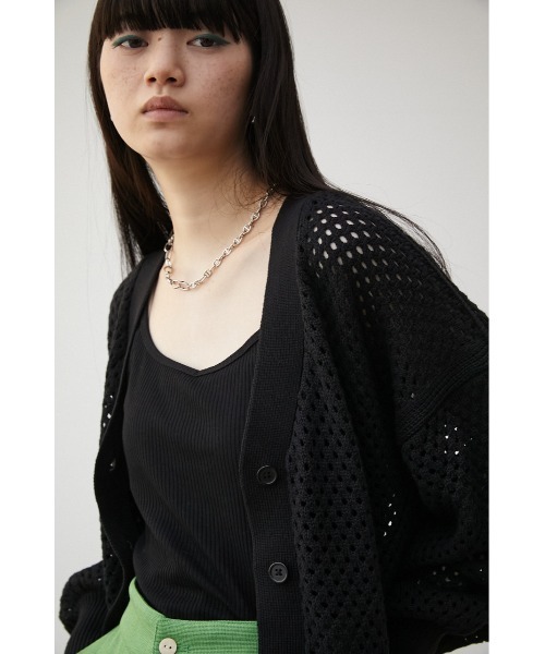 AZUL by moussy(アズールバイマウジー)の「MESH KNIT CARDIGAN/メッシュニットカーディガン(カーディガン/ボレロ・レディース・ブラック/アイボリー/ダークオレンジ・FREE)」の14枚目の写真