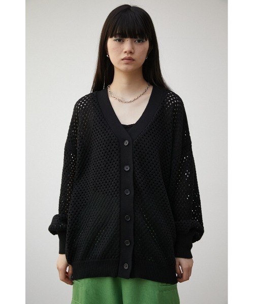 AZUL by moussy(アズールバイマウジー)の「MESH KNIT CARDIGAN/メッシュニットカーディガン(カーディガン/ボレロ・レディース・ブラック/アイボリー/ダークオレンジ・FREE)」の16枚目の写真